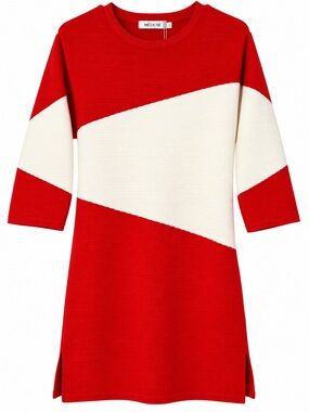 NWT MIDULI Orange Ivory Colorblock Knit Mini Dress L Retro Mod